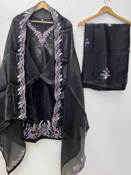 Sleek Black Fendy Palazzo Suit Using Heavy Embroidery Work With Dupatta Ready To Wear Collection