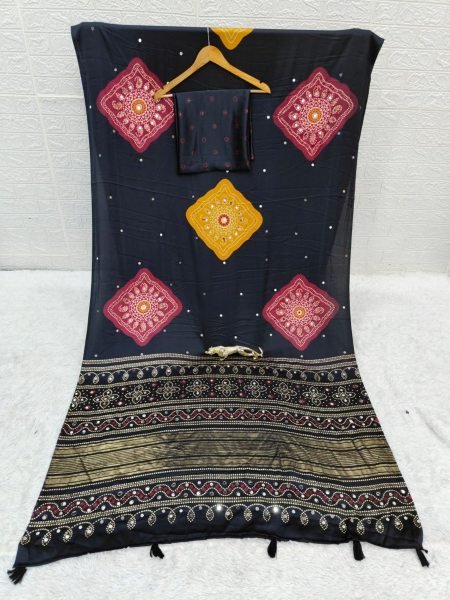 Sleek Black Party Wear Saree with Mirror Work and Viscose Latkan Pallu Sarees 