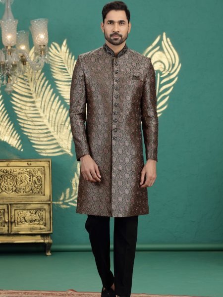 Sleek Black Premium Groom Style Banarasi Kurta Pajama with Heavy Embroidery Mens Wear