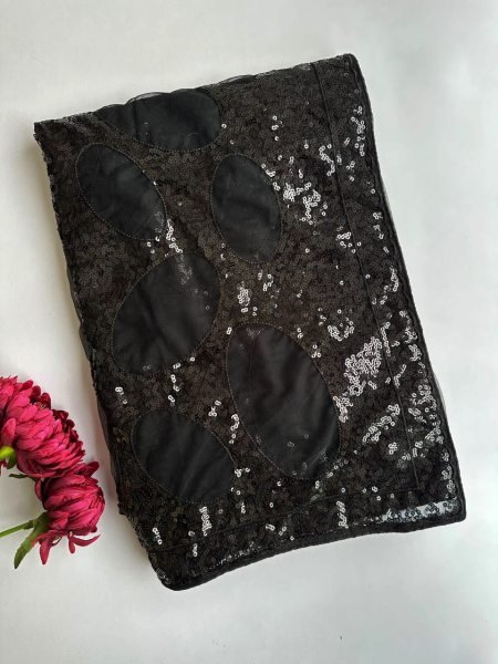 Sleek Black Women s Butterfly Net Saree with Heavy Multi Sequins Embroidery Work Bollywood Fancy Sarees Wholesale