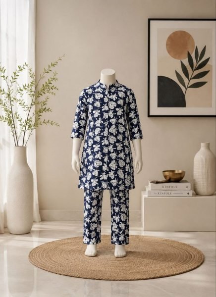 Sleek Blue Girls Heavy Viscose Printed Kurti Pant Set at Wholesale Rate Girls Wear