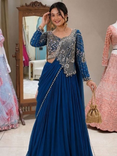 Sleek Blue Premium Embroidered Lehenga Set for Wedding and Party Wear  Lehenga