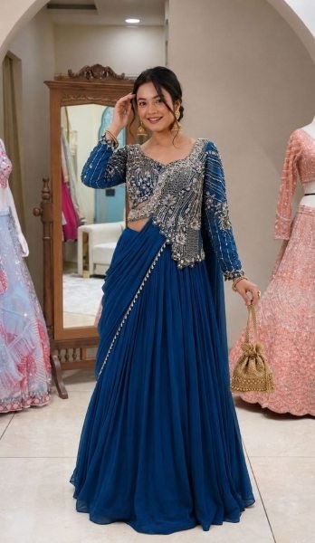 Sleek Blue Premium Embroidered Lehenga Set for Wedding and Party Wear Bridal Lehenga Choli
