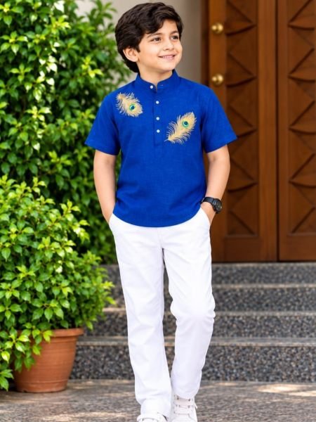 Sleek Blue Premium Soft Magic Cotton Boys Jippa with Printed Work at Manufacturer  