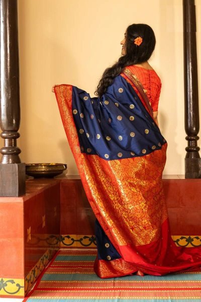 Sleek Blue Soft Lichi Silk Saree with Designer Jacquard Border Blouse For Party Silk Sarees Wholesale