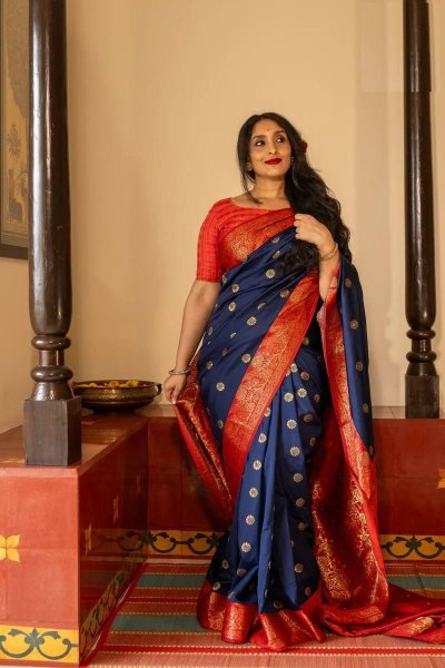 Sleek Blue Soft Lichi Silk Saree with Designer Jacquard Border Blouse For Party Silk Sarees Wholesale