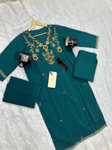 Sleek Blue Trendy Summer Kurti Pant Set with Dupatta for Daily Ethnic Wear Cotton Kurtis Wholesale