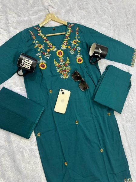 Sleek Blue Trendy Summer Kurti Pant Set with Dupatta for Daily Ethnic Wear Cotton Kurtis Wholesale