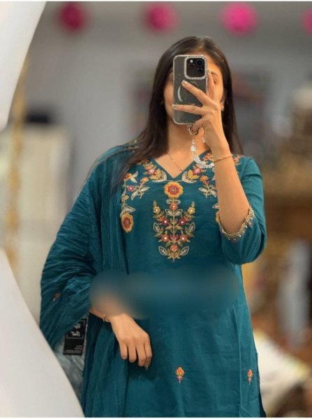 Sleek Blue Trendy Summer Kurti Pant Set with Dupatta for Daily Ethnic Wear Cotton Kurtis Wholesale