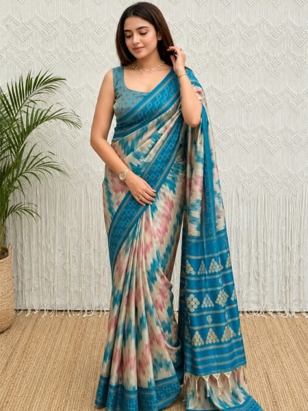 Sleek Blue Viscose Silk Jacquard Saree with Minakari Zari Weaving Sarees 
