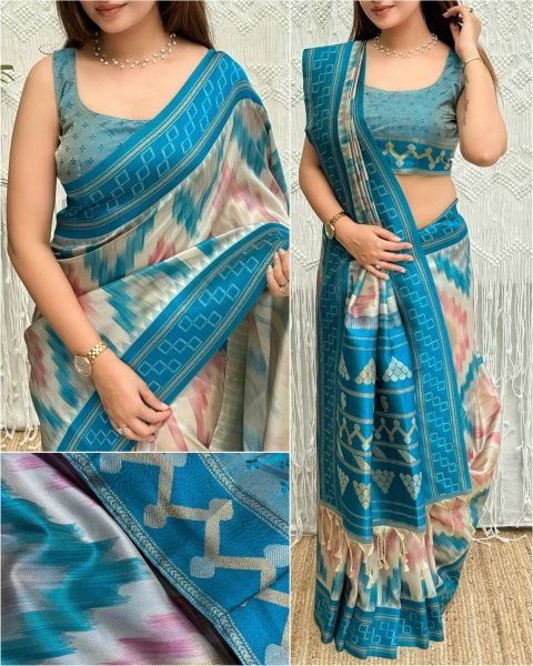 Sleek Blue Viscose Silk Jacquard Saree with Minakari Zari Weaving Silk Sarees Wholesale