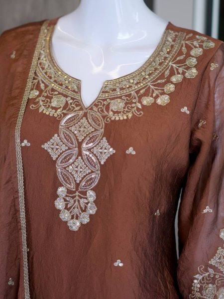 Sleek Brown Embroidered Palazzo Suit for Festive and Wedding Functions for Women Ready To Wear Collection