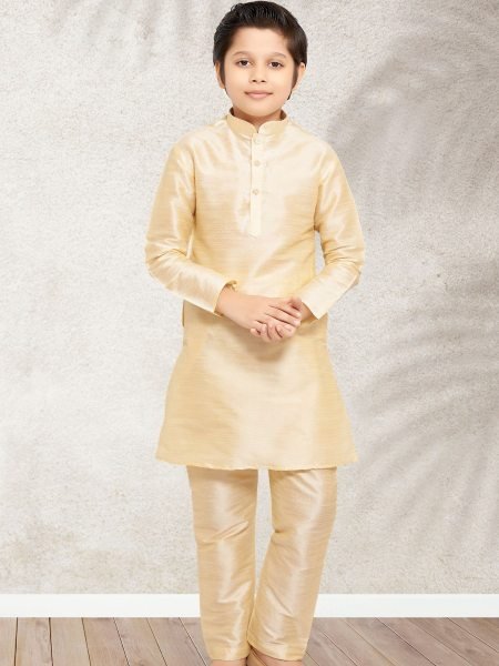 Sleek Cream Fancy Banarasi Silk Kurta Set for Boys Festive Fashion  