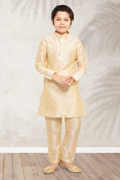 Sleek Cream Fancy Banarasi Silk Kurta Set for Boys Festive Fashion  Boys Wear