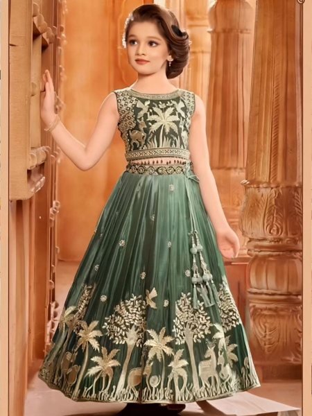 Sleek Green Chinon Silk Wedding Wear Lehenga Choli with Designer Net Dupatta Kurtis