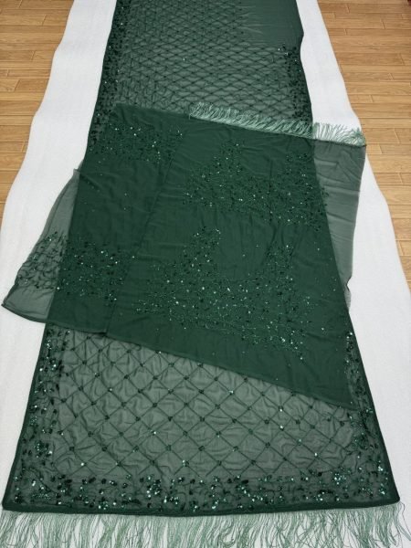 Sleek Green Faux Georgette Sequins Saree with Embroidered Front and Back Blouse Bollywood Fancy Sarees Wholesale