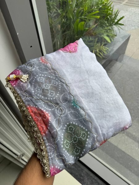 Sleek Grey Party Wear Soft Space Silk Digital Print Saree with Lace Border at Wholesale Rate Silk Sarees Wholesale