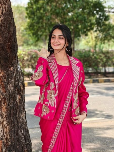 Sleek Hot Pink Designer Ready to Wear Saree with Koti at Wholesale Price Ready To Wear Saree 