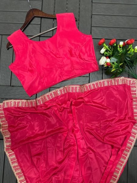Sleek Hot Pink Designer Ready to Wear Saree with Koti at Wholesale Price Ready To Wear Saree 