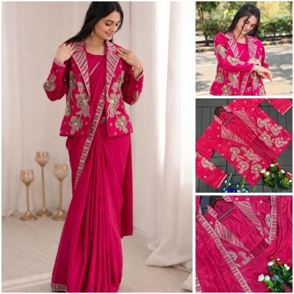 Sleek Hot Pink Designer Ready to Wear Saree with Koti at Wholesale Price Ready To Wear Saree 