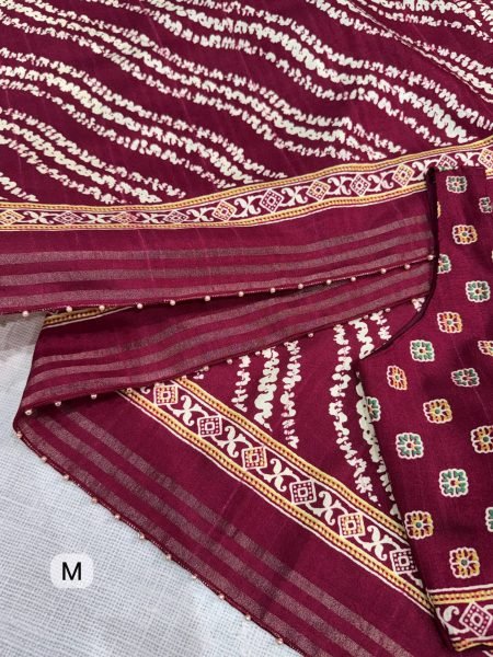 Sleek Maroon Cotton Slub Leheriya Saree with Patola Pattern Pallu For Party Wear Printed Cotton Sarees Wholesale