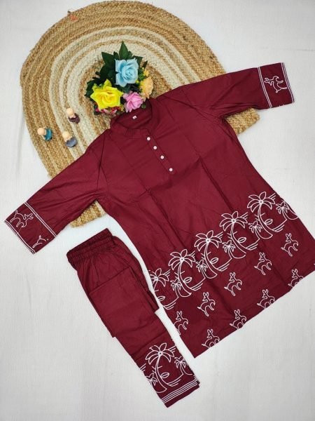 Sleek Maroon New Office Wear Kurti Pant Collection with Embroidery Work CO ORD Sets