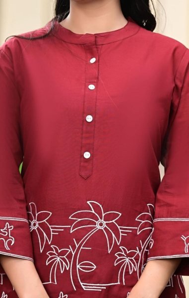 Sleek Maroon New Office Wear Kurti Pant Collection with Embroidery Work CO ORD Sets