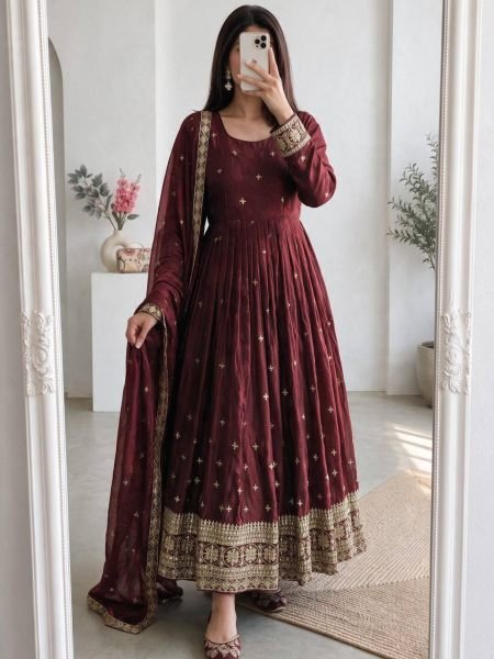 Sleek Maroon Premium Fandy Silk Gown with Micro Cotton Inner at Manufacturer  