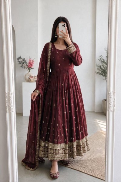 Sleek Maroon Premium Fandy Silk Gown with Micro Cotton Inner at Manufacturer  Ready To Wear Collection