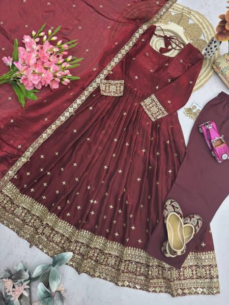 Sleek Maroon Premium Fandy Silk Gown with Micro Cotton Inner at Manufacturer  Ready To Wear Collection