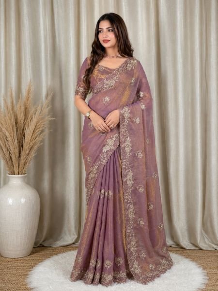Sleek Mauve Designer Jacquard Saree with Embroidered Beads Blouse at Factory Price Sarees 