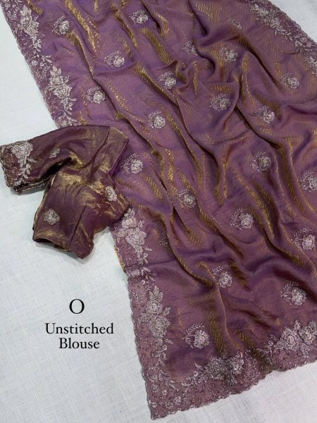 Sleek Mauve Designer Jacquard Saree with Embroidered Beads Blouse at Factory Price Designer Wedding Sarees Wholesale