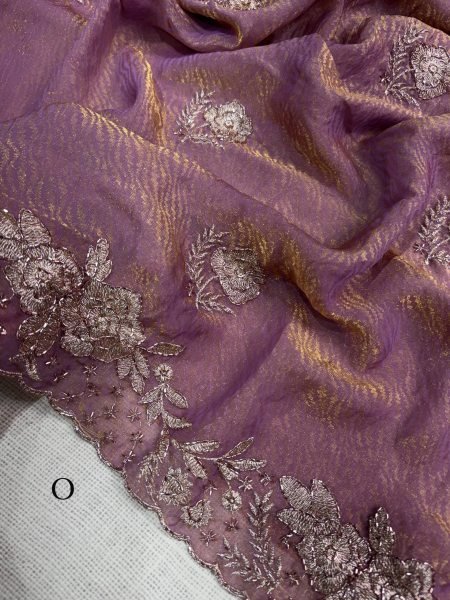 Sleek Mauve Designer Jacquard Saree with Embroidered Beads Blouse at Factory Price Designer Wedding Sarees Wholesale