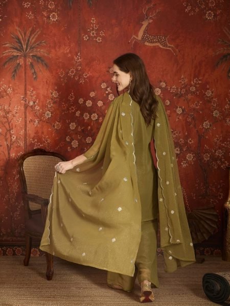 Sleek Olive Green Latest Short Kurti Collection With Zari Embroidery Work At Lowest Price  Ready To Wear Collection