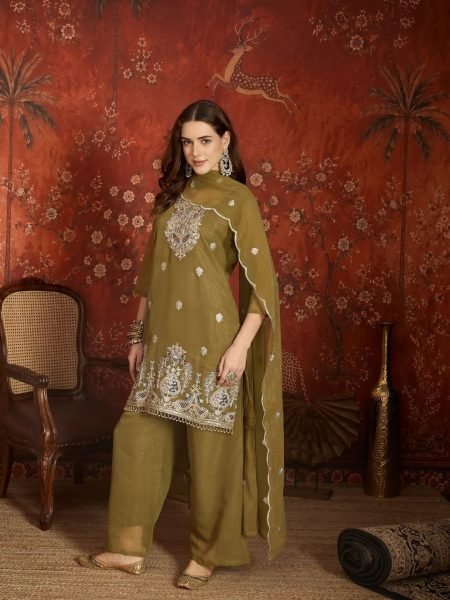 Sleek Olive Green Latest Short Kurti Collection With Zari Embroidery Work At Lowest Price  Ready To Wear Collection