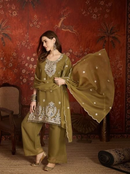 Sleek Olive Green Latest Short Kurti Collection With Zari Embroidery Work At Lowest Price  Ready To Wear Collection