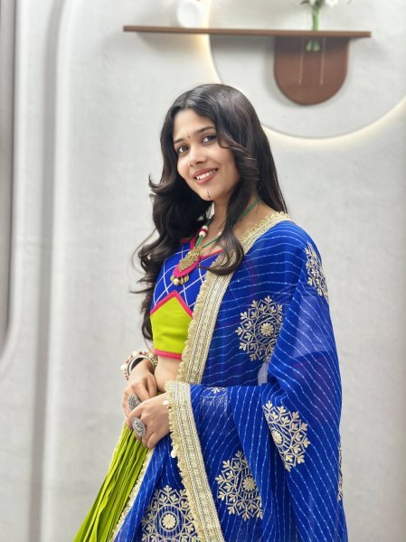 Sleek Parrot Green Pure Cotton Lehenga Choli for Navratri with Heavy Ribbon Work Navratri Lehnega Choli