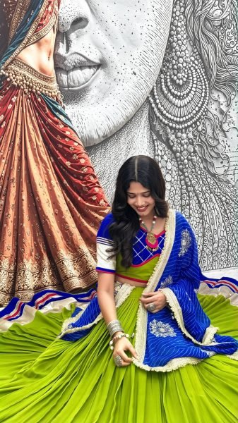 Sleek Parrot Green Pure Cotton Lehenga Choli for Navratri with Heavy Ribbon Work Navratri Lehnega Choli
