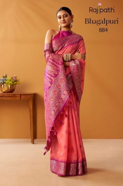 Sleek Peach Modal Fancy Cotton Saree with Pochampally Border and Rich Pallu Printed Cotton Sarees Wholesale