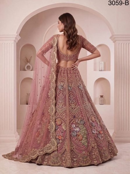 Sleek Pink Bridal Net Lehenga Choli with Heavy Zari Embroidery and Soft Net Dupatta Bridal Lehenga Choli
