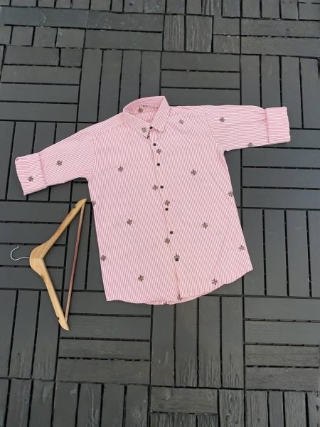 Sleek Pink Designer Cotton Striped Full Sleeve Shirt for Men for Wholesale Rate 