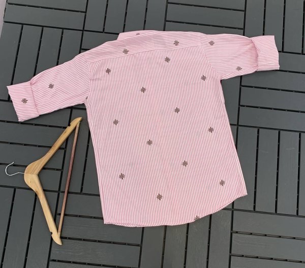 Sleek Pink Designer Cotton Striped Full Sleeve Shirt for Men for Wholesale Rate Mens Shirt
