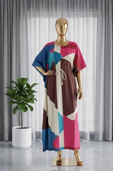 Sleek Pink Stylish Long Kaftan with Trendy Prints for Lounge and Casual Wear Kaftan 