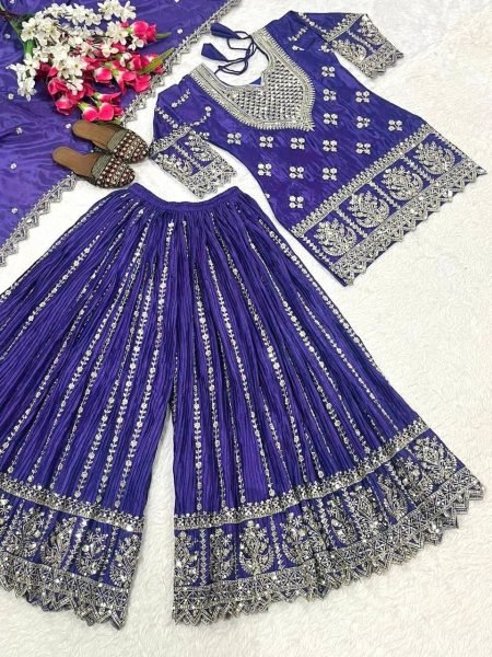 Sleek Purple Chinon Silk Sharara Suit with Sequins Work for Festive Wear Ready To Wear Collection