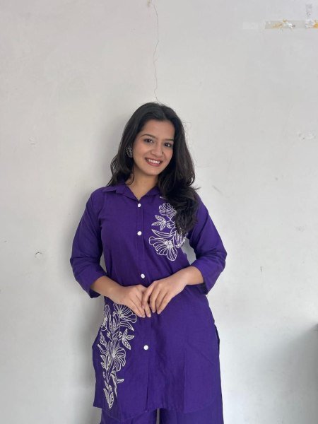 Sleek Purple Comfortable Cotton Co Ord Set for Summer Casual Wear CO ORD Sets