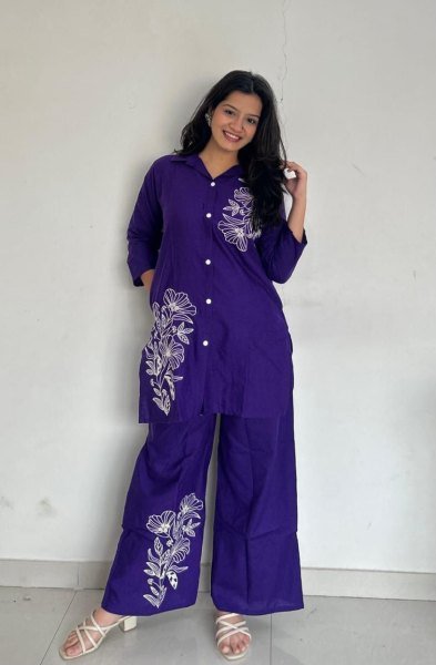 Sleek Purple Comfortable Cotton Co Ord Set for Summer Casual Wear CO ORD Sets