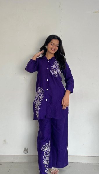 Sleek Purple Comfortable Cotton Co Ord Set for Summer Casual Wear CO ORD Sets