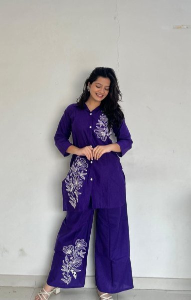 Sleek Purple Comfortable Cotton Co Ord Set for Summer Casual Wear CO ORD Sets