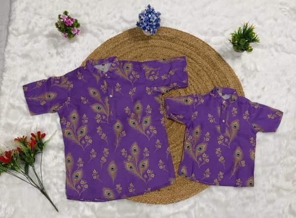 Sleek Purple Festival Wear Father Son Matching Digital Print Shirts at Manufacturer  Father Son Collection 