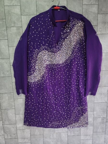 Sleek Purple Men’s Festive Kurta Pajama Set with Detailed Embroidery For Festival Kurta Pajama Wholesale
